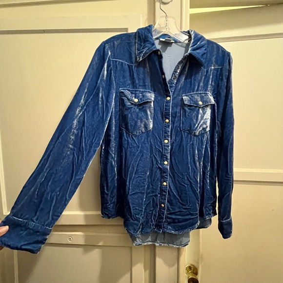 Sundance Anha blue velvet snap collar shirt size small - Picture 4 of 16